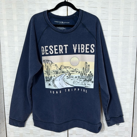 Inspired Culture Navy Desert Vibes Road Tripping Graphic Sweatshirt Size 3X - Picture 1 of 7